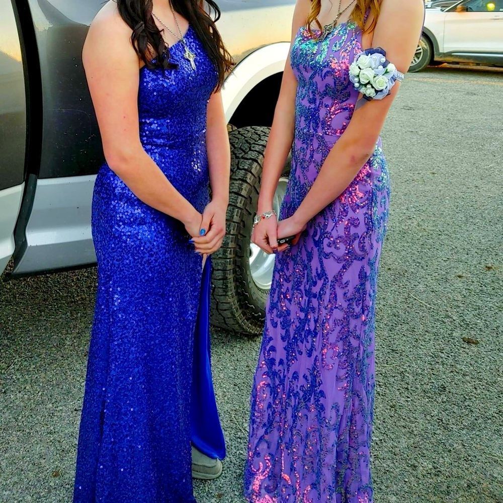 Selling Purple Sparkly Prom Dress Open Back